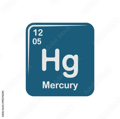 A blue square representing the chemical element mercury on the periodic table with symbol Hg.