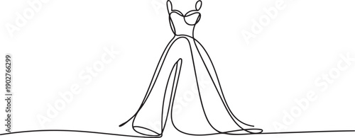 Fashion clothes symbol for bridal shop, Wedding dress in one continuous line drawing vector illustration. one line Art icon drawing vector