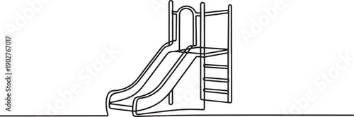 Kids slide playground line art drawing vector illustration. one line Art icon drawing vector