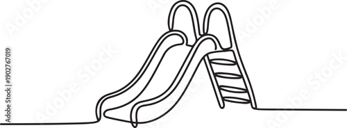 Kids slide playground line art drawing vector illustration. one line Art icon drawing vector