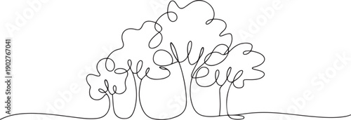 Set of trees - continuous line drawing. one line Art icon drawing vector