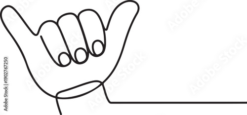 Single continuous line drawing shaka sign gesture. Hawaiian hand sign or symbol, Continuous one line drawing of shaka sign. one line Art icon drawing vector