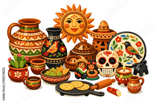 Colorful collection of Mexican folk art and traditional crafts
