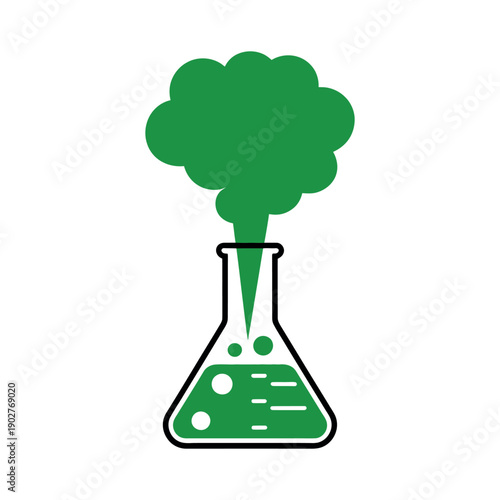 A green chemical reaction in a beaker with smoke coming out