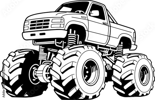 monster truck line vector illustration isolated on white background