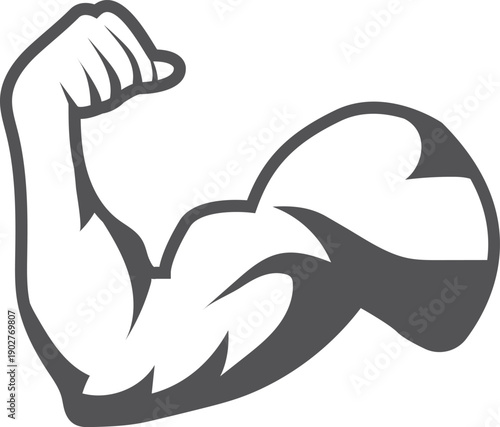 A black and white illustration of a man s arm with a flexed bicep