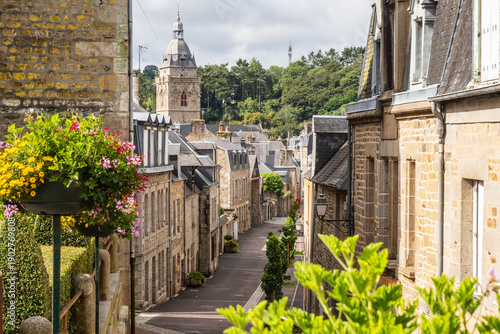 Villedieu-les-Poêles in Normandy, view over a street - France