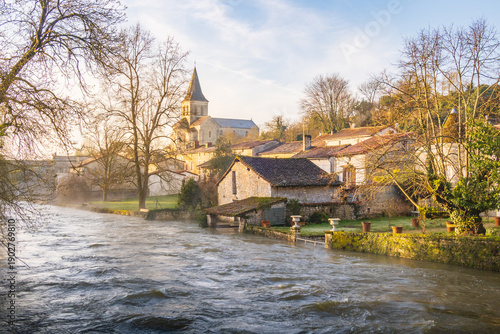 Charente River in flood in Verteuil-sur-Charente village - France