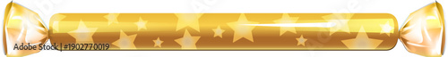 A gold candy wrapper with stars on it