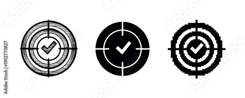 Three variations of target symbols with check marks indicating success