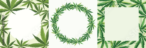 Cannabis backgrounds set, cannabis pattern, marijuana template, cannabis ornament