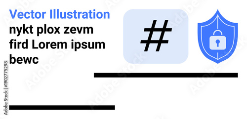 metadata tag in gray square adjacent to a blue shield with lock, emphasizing data protection. Ideal for digital security, online privacy, social media, technology, content safety, cyber ethics