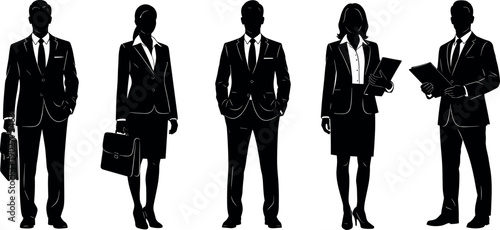 Professional Business People Silhouette Set Wearing Formal Suits and Holding Briefcases for Corporate Office Career Success and Workplace Employment Concepts