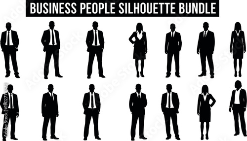 Set of Professional Business People Silhouettes in Suits and Formal Wear for Corporate Presentations Executive Portraits and Office Staff Vectors