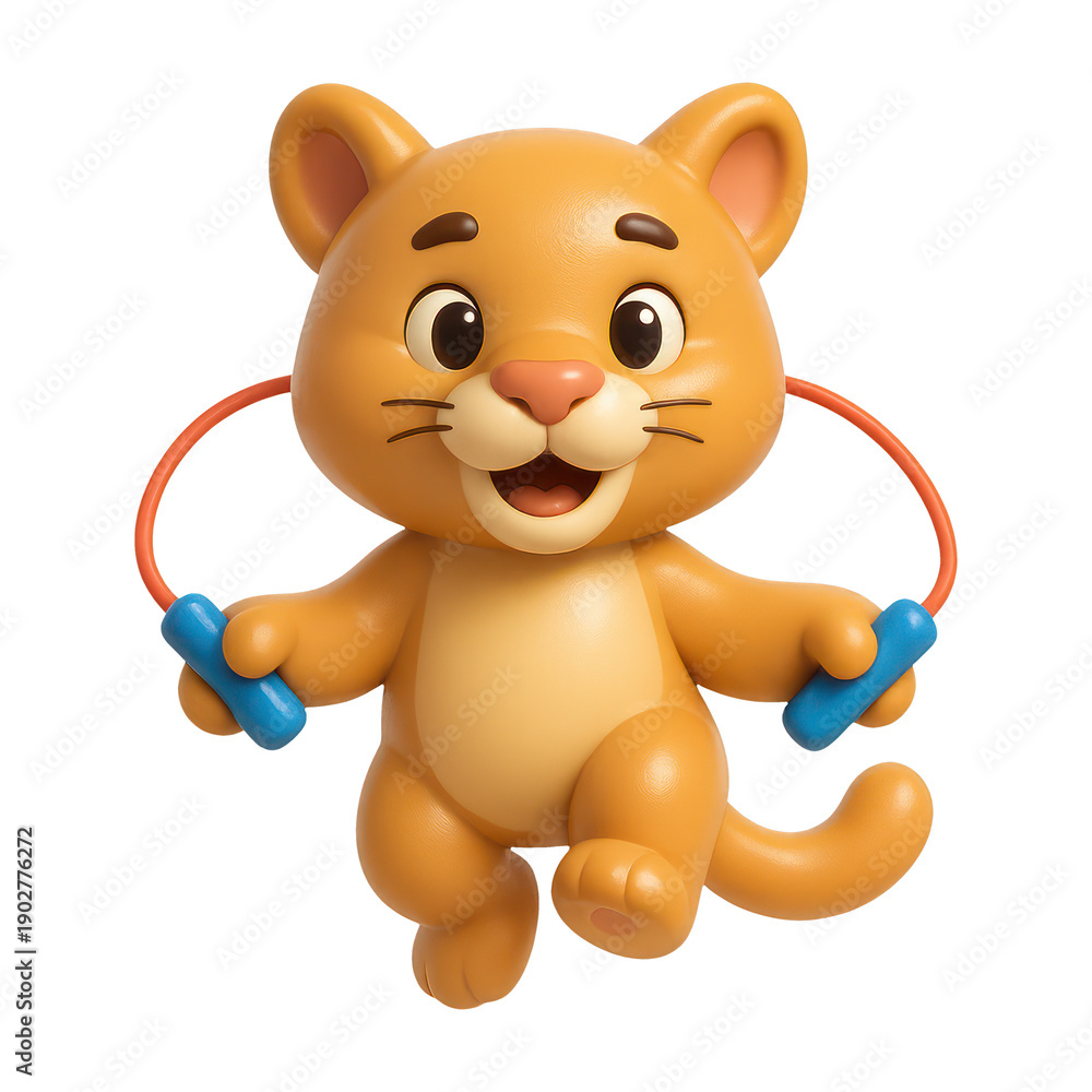 Obraz premium PNG Playful cartoon cat skipping.