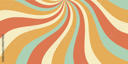 Groovy sun swirl with retro burst and flat background style. Orange and yellow wave with sunshine sun essence, y2k energy, horizontal orientation, ideal for vibrant wallpaper.