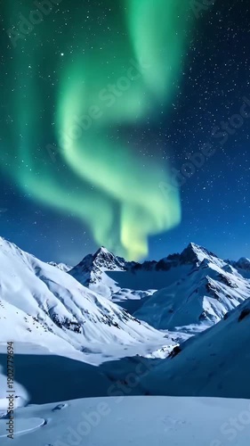Wallpaper Mural Northern Lights Display Over Snow-Capped Mountain Range Nighttime Timelapse Torontodigital.ca