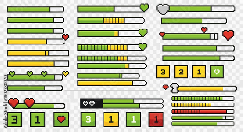 Pixel Art Style Health Bar Bundle – Retro Game UI Vector Pack
