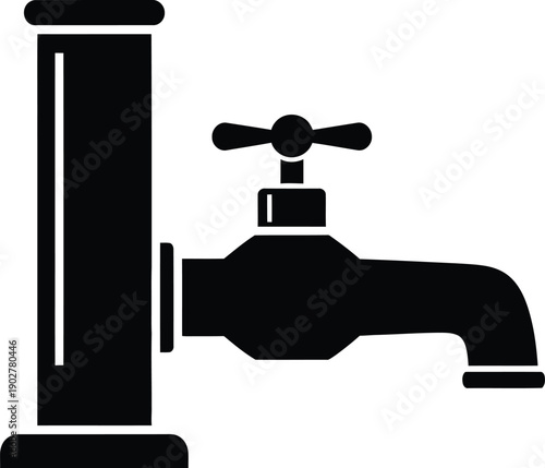 A black and white icon of a water faucet with a cylindrical body