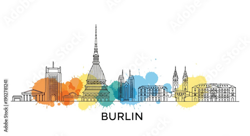 Vibrant Architectural Illustration of Berlin Skyline in Colorful Abstract Style