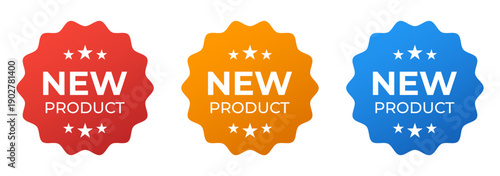 Vibrant gradient marketing labels with scalloped edges for new product retail branding