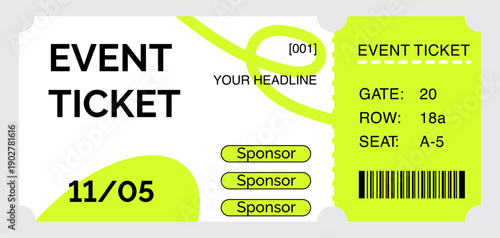 Event Ticket Template Design for a disco, festival, fan zone, party, staff. Vector mockup of a festival bracelet in a futuristic style. Vector mockup of a ticket in a futuristic style.