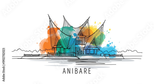 Artistic Illustration of Anibare Architecture Design in Vibrant Colors, Creative Environment, Modern Concept, Visual Art