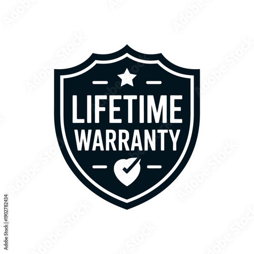 A lifetime warranty logo with a shield and star on a white background