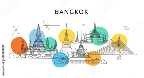 Iconic Landmarks and Architecture in a Colorful Illustration