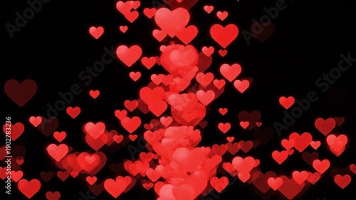 Falling red hearts for valentines day, romantic, wedding and love video. Only hearts layer available with Add transparency mode. Seamless loop on black background