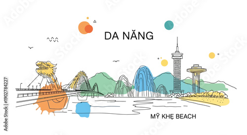 A Vibrant Illustration of Coastal Beauty and City Life