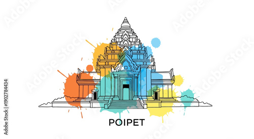 Cultural Event Celebrating Architecture at Poipet, Cambodia - Colorful Illustration of Historical Landmarks