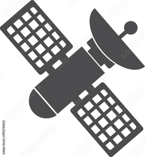 Artificial satellite black icon. Space planet orbit station