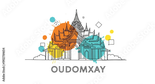 Cultural Event, Oudomxay Landmark, Laos, Illustration, Creative Environment, Artistic View, Vibrant Concept