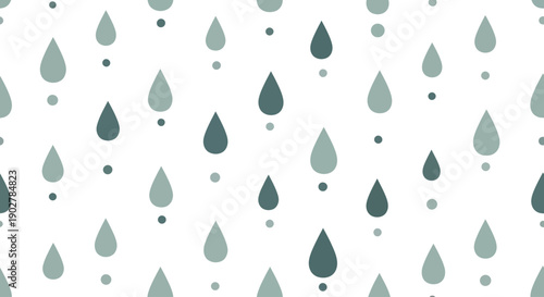 Seamless pattern of stylized raindrops and dots in muted blue and grey tones on a white background.