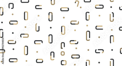 Abstract minimalist pattern with rounded rectangles and dots in beige and dark gray on white