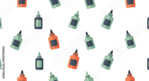 Flat design pattern of colorful glue bottles with black caps on white background
