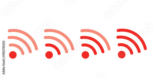 Four red wifi signal strength indicators in a row bars