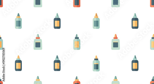 Seamless pattern of flat design glue bottles in muted colors, simple vector illustration