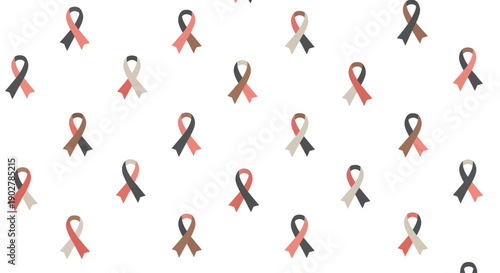 Pattern of awareness ribbons in muted colors on a white background, flat design style