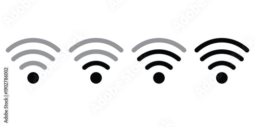 Four wifi signal strength in grey and black wireless network