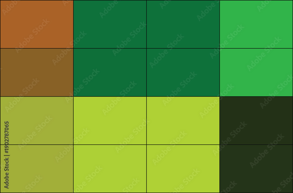 Fototapeta premium Grid of solid color squares in earthy and green tones color blocks earthy tones