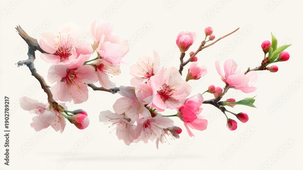 custom made wallpaper toronto digitalDelicate floral branch with pale pink blossoms, buds, and green leaves