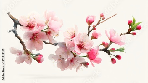 Wallpaper Mural Delicate floral branch with pale pink blossoms, buds, and green leaves Torontodigital.ca