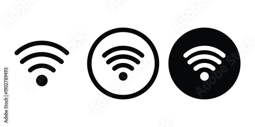 Three black and white wifi signal on white background wireless connection network