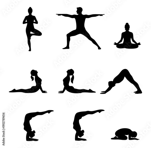 silhouettes of yoga