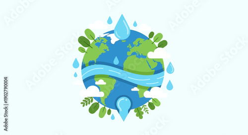 Earth surrounded by water and leaves illustration