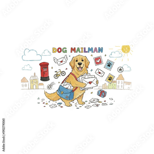 Naive Doodle Illustration – Dog Mailman