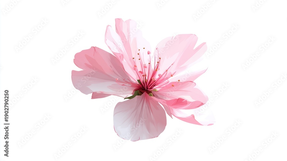 Fototapeta premium Delicate close-up of a pink, five-petaled flower with a prominent central stamen