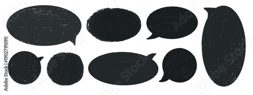 Hand-drawn box frames with crayon textures. Set of black chalk doodle speech bubbles and pencil sketches, for creative designs